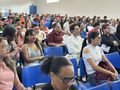 Participantes acompanham o treinamento presencial promovido pela Sefazgo, com orientações sobre o novo Sistema Tributário Municipal, realizado no auditório da Escola Paulo Freire.