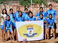 Escola Municipal São Jorge I vence São Francisco do Brejão por 17 a 0 no beach soccer feminino da seletiva dos JEMs.
